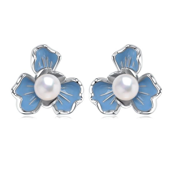 7-7.5mm Blue Floral Pearl Earrings - House Of Pearls