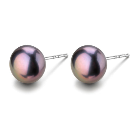 Black Button Freshwater Pearl Stud Earrings - May-Lynn