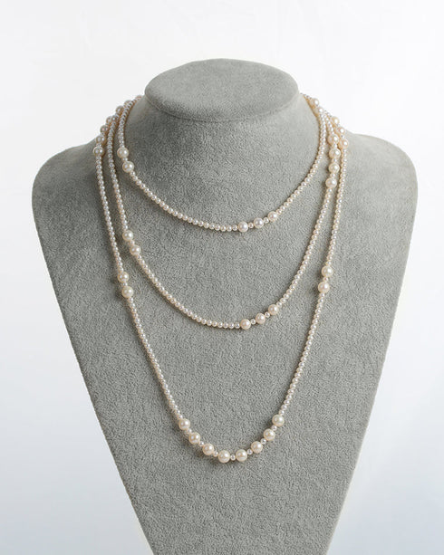Graceful Flow 62" Long Round Pearls Beaded Necklace