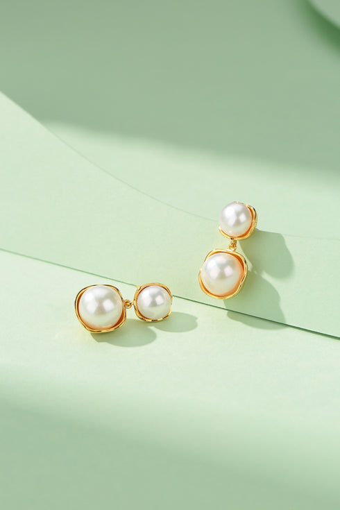 Elegant Double Freshwater Pearl Earrings – Gold Vermeil