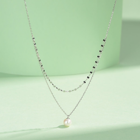 Grace Double Layer Chain Pearl Pendant Necklace- 18K Gold Vermeil / Sterling Silver