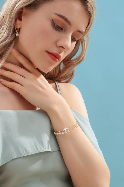 Dual-Layer Gold Beaded Freshwater Pearl Bracelet - House Of Pearls