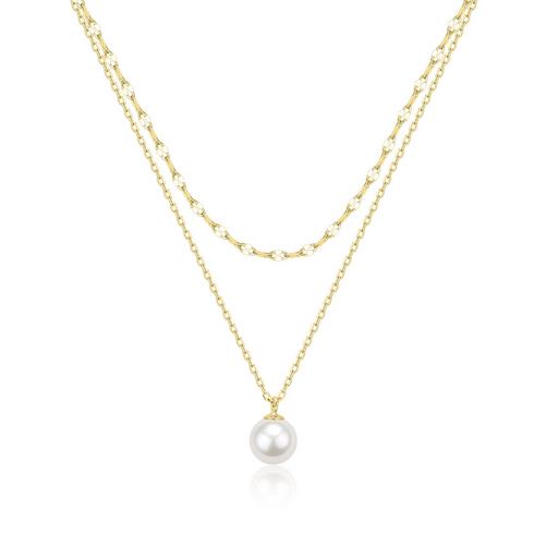 Grace Double Layer Chain Pearl Pendant Necklace- 18K Gold Vermeil / Sterling Silver