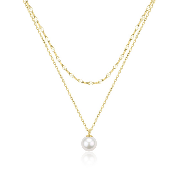 Grace Double Layer Chain Pearl Pendant Necklace- 18K Gold Vermeil / Sterling Silver