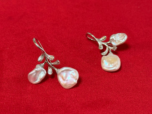Petal Baroque Pearl Flower Hook Earrings - Sterling Silver