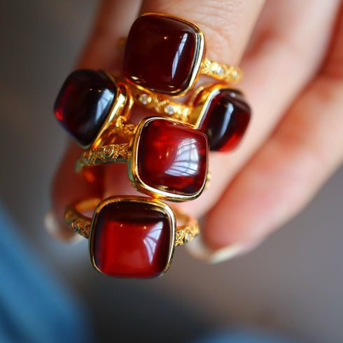Red Lynx Square Gemstone Statement Ring – 18K Gold Vermeil