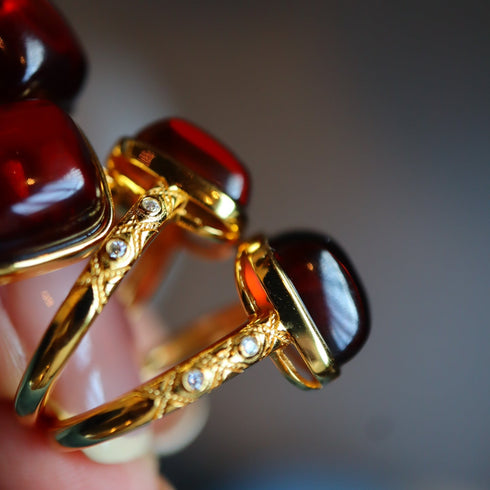 Red Lynx Square Gemstone Statement Ring – 18K Gold Vermeil
