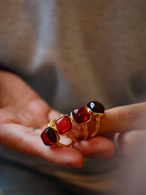 Red Lynx Square Gemstone Statement Ring – 18K Gold Vermeil