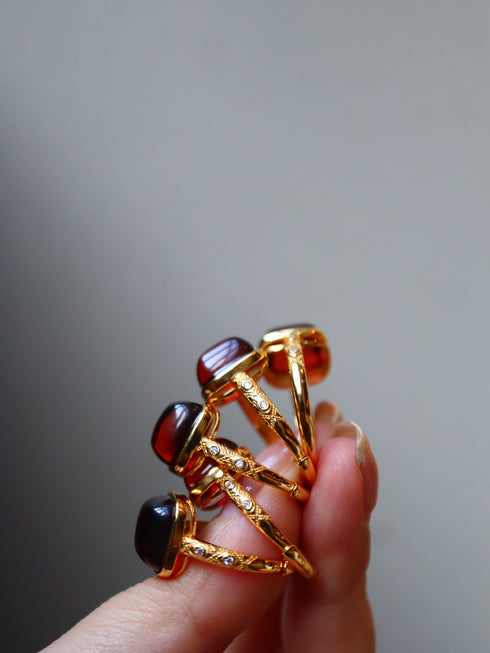 Red Lynx Square Gemstone Statement Ring – 18K Gold Vermeil