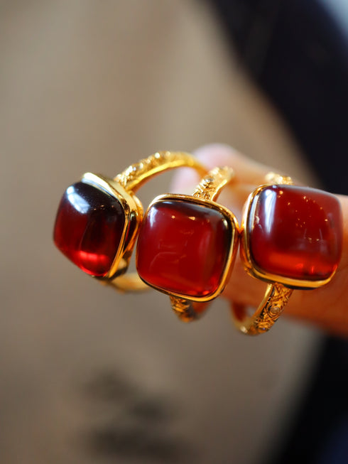 Red Lynx Square Gemstone Statement Ring – 18K Gold Vermeil