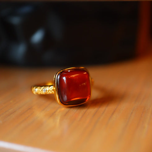 Red Lynx Square Gemstone Statement Ring – 18K Gold Vermeil