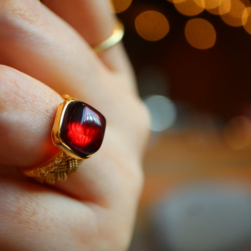 Red Lynx Square Gemstone Statement Ring – 18K Gold Vermeil