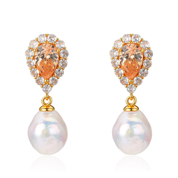 Baroque Pearl Peach Zirconia Earrings