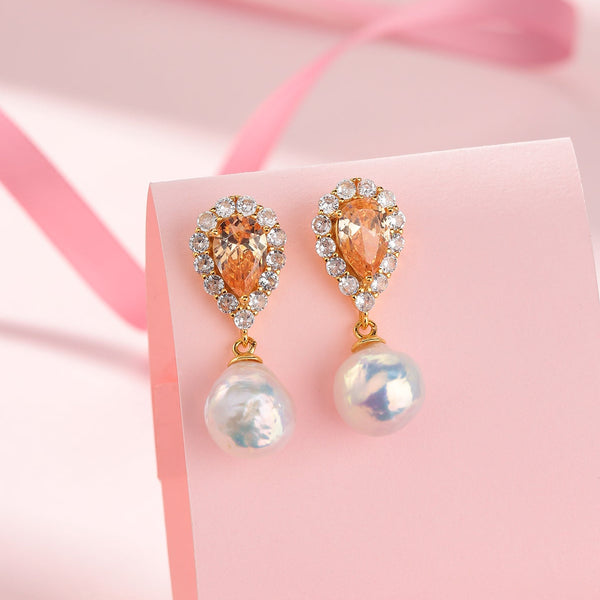 Baroque Pearl Peach Zirconia Earrings