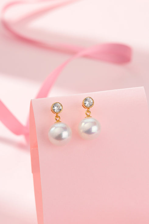 Power Edison Pearl Zirconia Stud Earrings in 18K Gold Vermeil