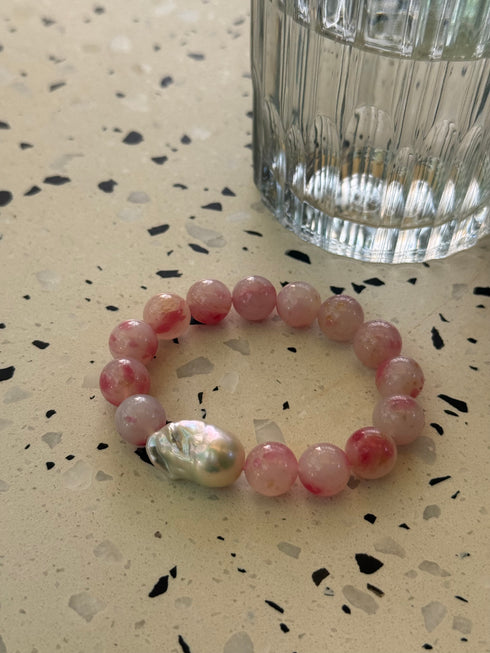 Pink Cloudy Quartz Baroque Pearl Bracelet