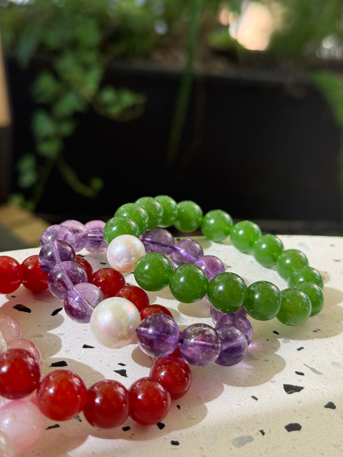 Jade Green 12–13mm Freshwater Pearl & Jade Green Bracelet