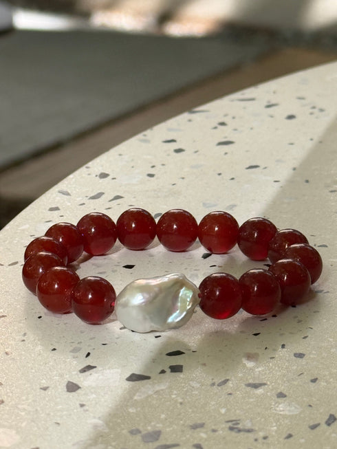 Red Agate Baroque Pearl Bracelet