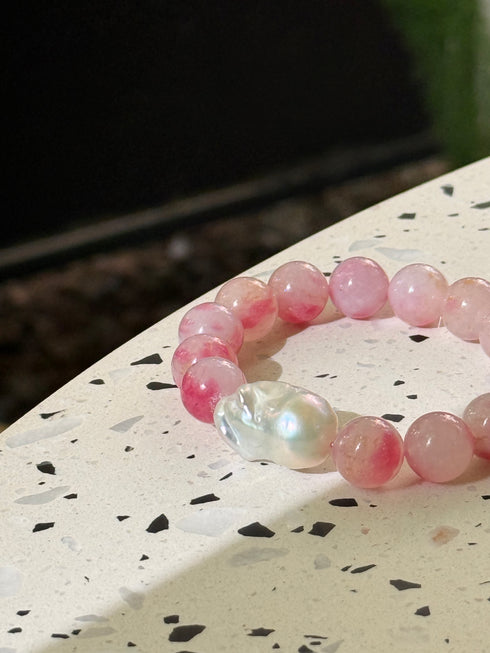 Pink Cloudy Quartz Baroque Pearl Bracelet