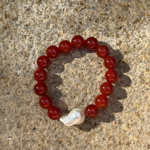 Red Agate Baroque Pearl Bracelet