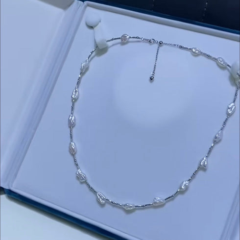 Freshwater Keshi Baroque Pearl Silver Necklace – Sterling Silver