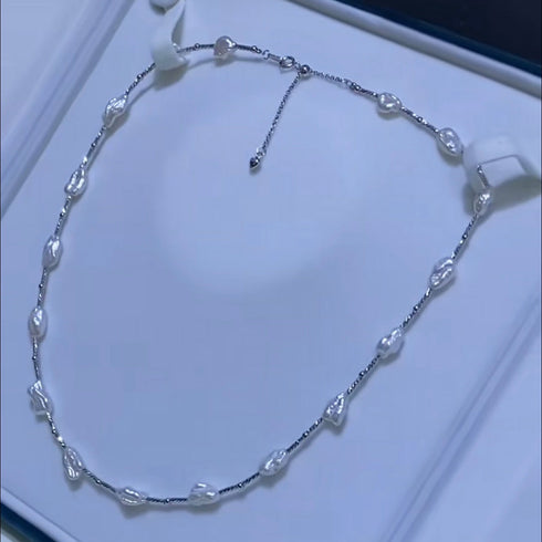 Freshwater Keshi Baroque Pearl Silver Necklace – Sterling Silver