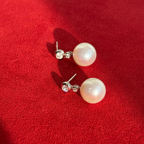 11-12mm Freshwater Pearl Zircon Drop Earrings