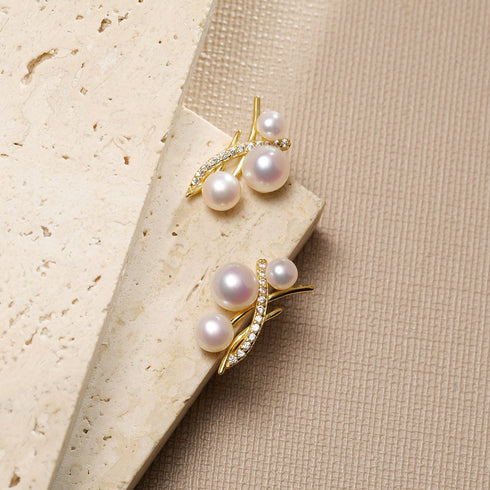 Tree Branch Pearl Zironia Earrings - 18K Gold Vermeil
