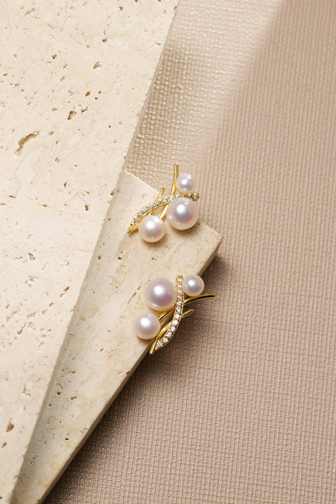 Tree Branch Pearl Zironia Earrings - 18K Gold Vermeil