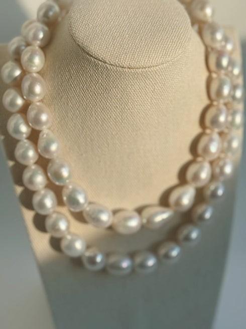 12-13mm White Bold Large Baroque Freshwater Pearl Necklace