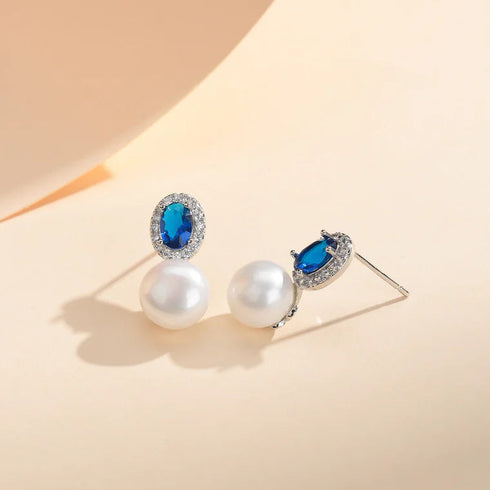 Blue Crystal Pearl Earrings