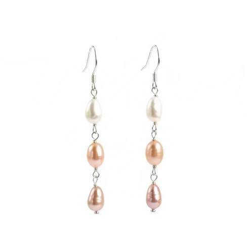 Tri-Color Freshwater Pearl Dangle Earrings – Sterling Silver