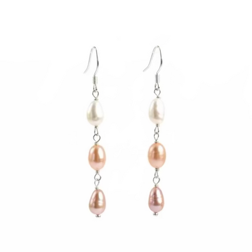 Tri-Color Freshwater Pearl Dangle Earrings – Sterling Silver