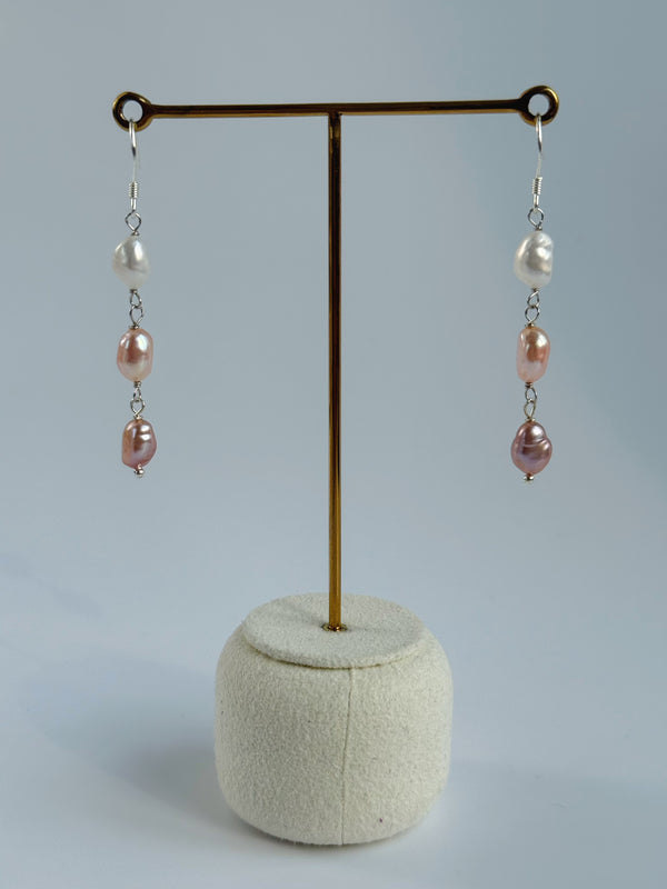 Tri-Color Freshwater Pearl Dangle Earrings – Sterling Silver