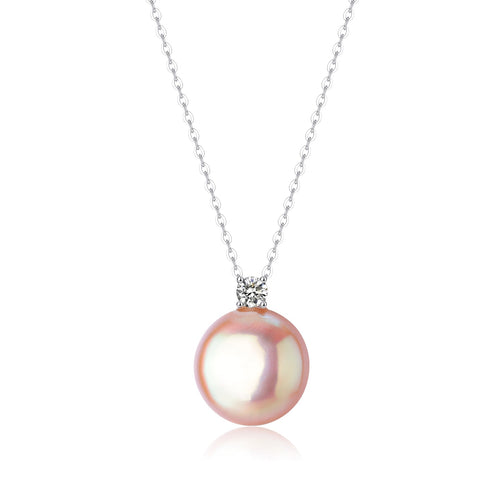 Pink Coin Pearl Pendant Necklace with Cubic Zirconia