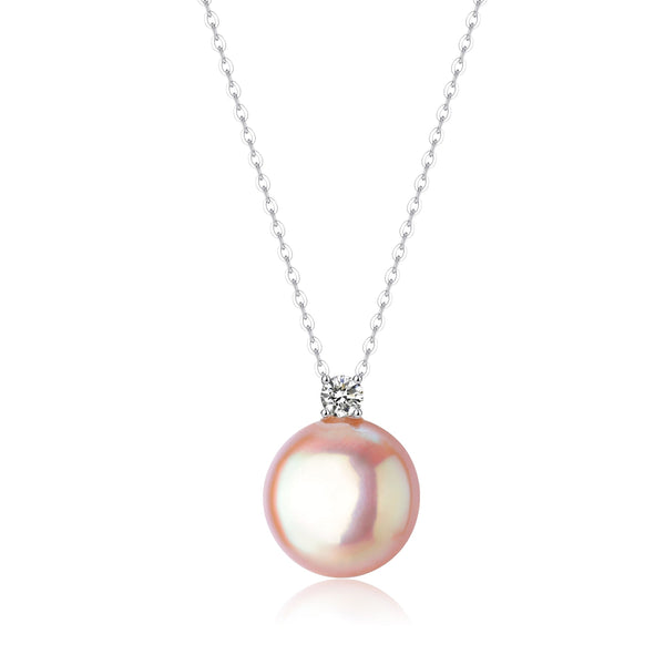 Pink Coin Pearl Pendant Necklace with Cubic Zirconia