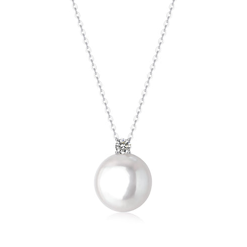 White Coin Pearl Pendant Necklace with Cubic Zirconia