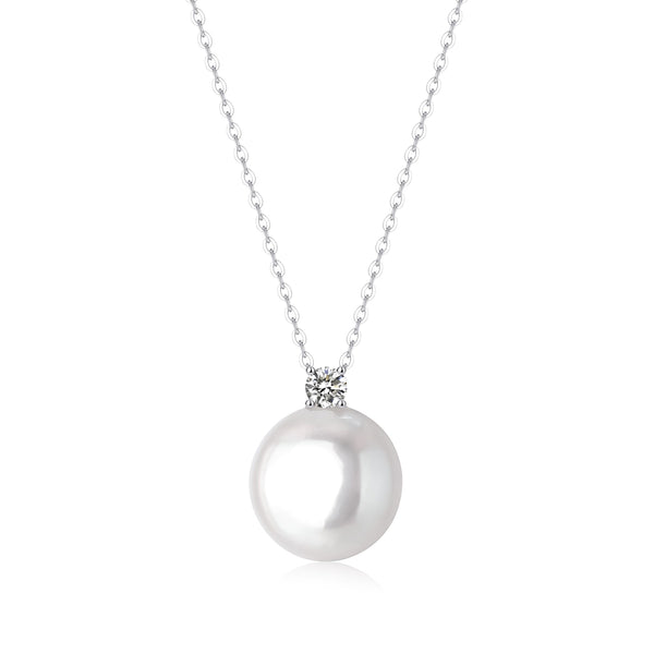 White Coin Pearl Pendant Necklace with Cubic Zirconia