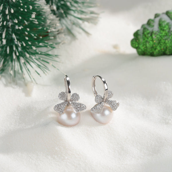 Bow Pearl Zirconia Earrings