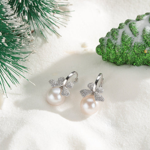 Bow Pearl Zirconia Earrings