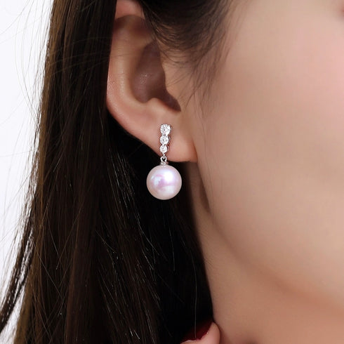 Radiant Zirconia Line Pearl Drop Earrings