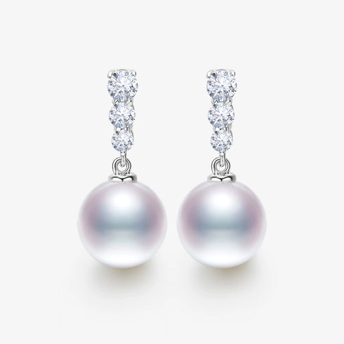 Radiant Zirconia Line Pearl Drop Earrings