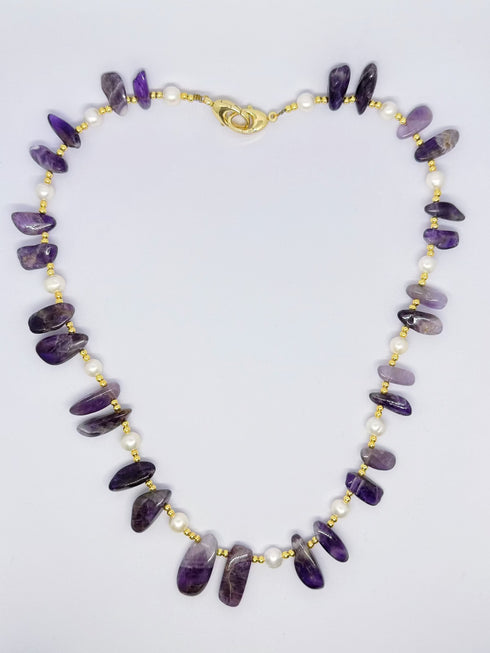 Purple Gem Pearl Beaded Necklace