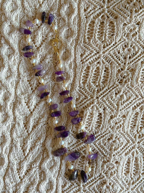 Purple Gem Pearl Beaded Necklace