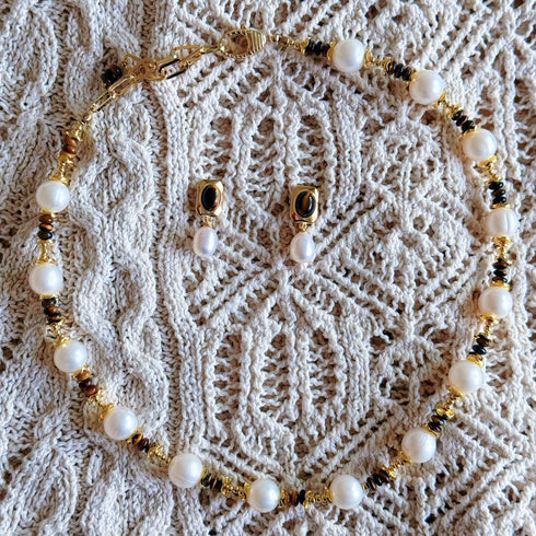 Brown Tiger Eye Gemstone Baroque Pearl Necklace