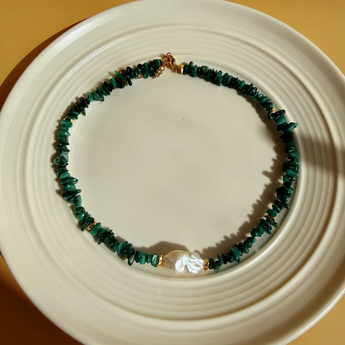 Large Baroque Pearl Black/ Green Gemstone Necklace
