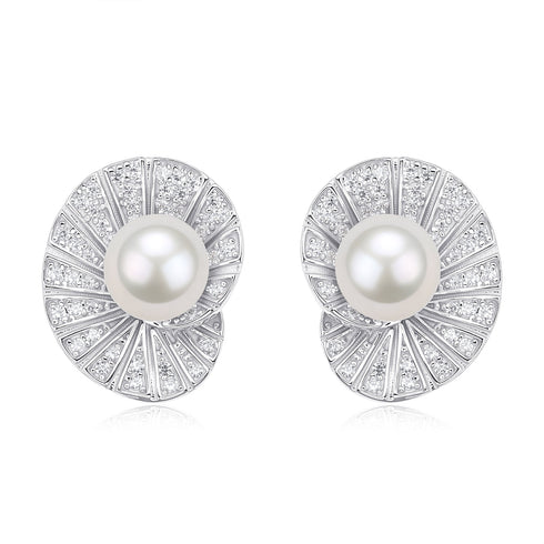 Seashell Freshwater Pearl Ear Stud Earrings