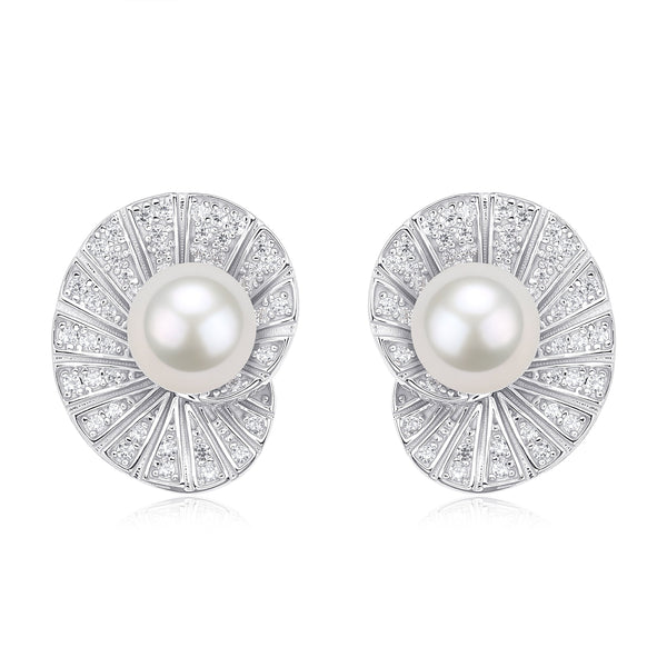 Seashell Freshwater Pearl Ear Stud Earrings