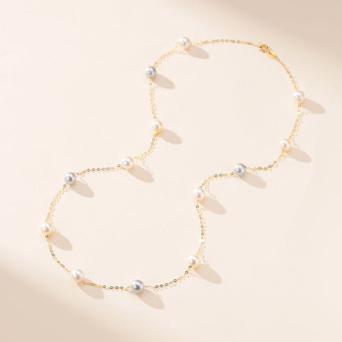 5-6mm Silver & White Pearls Tincup Necklace - May-Lynn Jewelry