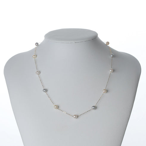 5-6mm Silver & White Pearls Tincup Necklace - May-Lynn Jewelry